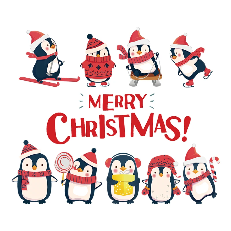 New Cute Animal Little Penguin Merry Christmas Heat Transfer Patches Washable Diy Patches Iron On Stickers Patches