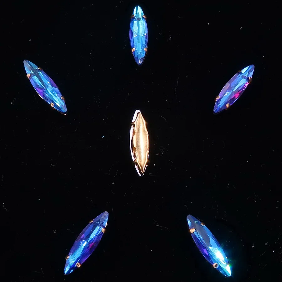 A2 Sapphire rainbow Золото коготь настройки 50 шт./упак. с радужными или желейные конфеты стеклянные стразы цвета кристалл 4*15 мм с мультипокрытием Наветт Форма пришить стразы аппликация «сделай сам» - Цвет: A2 Sapphire rainbow