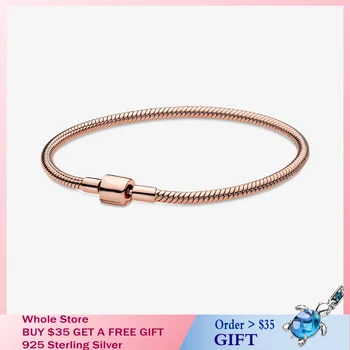 

2020 Lady Popular 100% 925 Sterling Silver Pink Barrel Clasp Snake Chain Bracelet Sterling Silver Jewelry Birthday Women Gift
