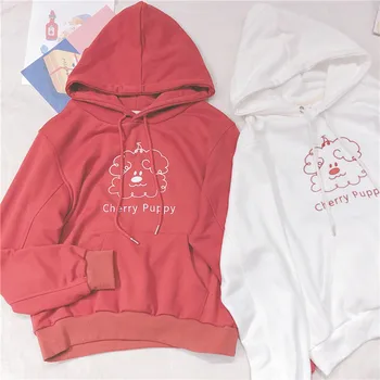 

2020 New Spring Cartoon Embroidery Hoodies Pullover Tops Japanese Preppy Style Teen Girl Candy Color Hooded Sweatshirt Women