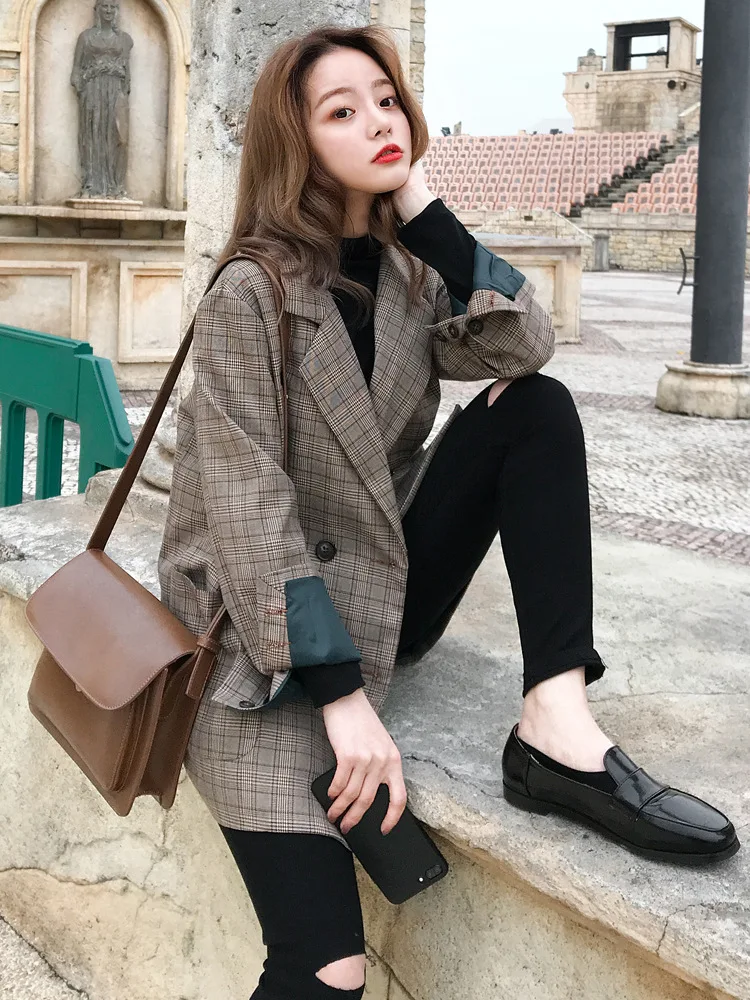 

CHIC Suit 2019 Network Red Plaid Small Suit Coat Women's Korean-style Loose-Fit British-Style Casual Retro Hong Kong Style
