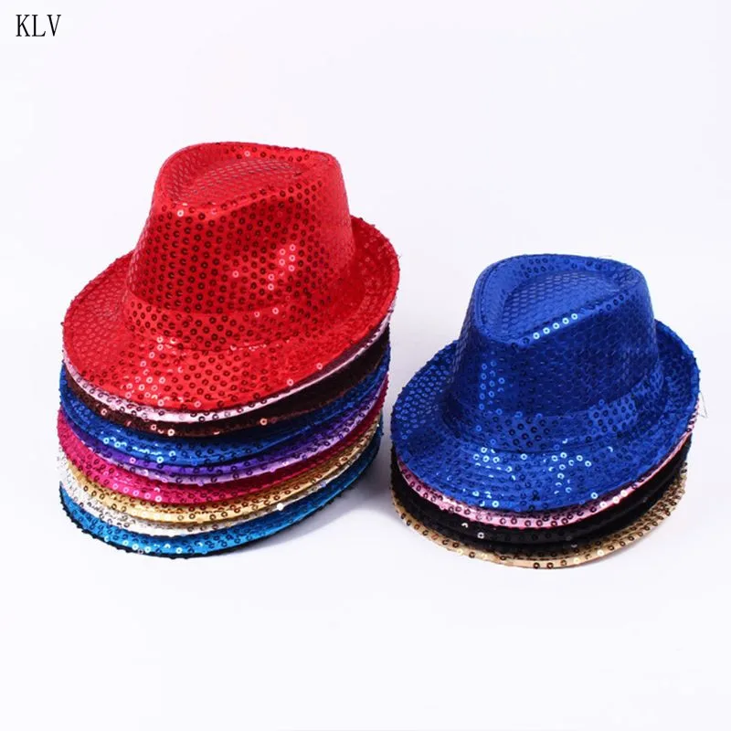 Джазовая шляпа с блестками для взрослых и детей, однотонные вечерние кепки с широкими полями