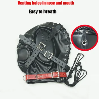 BDSM Mask Blindfold,Leather Breathing Hole Role Playing Hood,Padded over Mouth and Ears Bondage,Sex Toys For Couples 4