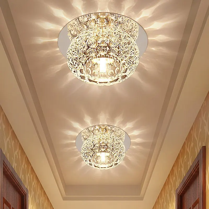 

Creative Round Crystal LED Spotlights Lamp Living Room Corridor Lighting Fixture for Balcony Entrance Aisle Ceiling Lights