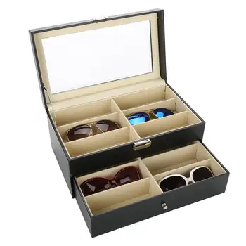 

Double Layer 12 Slots Eyeglasses Sunglasses Glasses Organizer Portable Quality Eyeglass Sunglass Storage Case Display Box a
