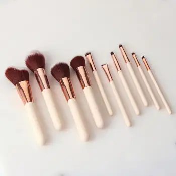 

Hot Sale 10pcs/Set Wood Handle Makeup Brushes With Protection Net Cover Foundation Eye-shadow Blush Repair Cosmetics Brushes