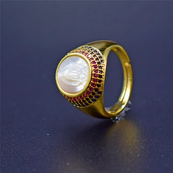 

Luxury Copper CZ Rainbow Rings Gold Color Accessories for God Girls Colorful Zircon Shell Jewelry Best Birthday Party Gift