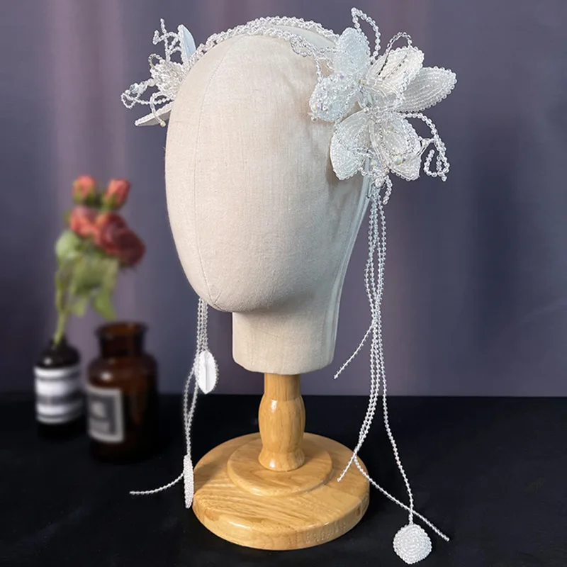 

Fashion Bride Headband Beaded Crystal Pearl Flower Hairband Bridal Crown Handmade Tiaras Wedding Accessories diadema mujer