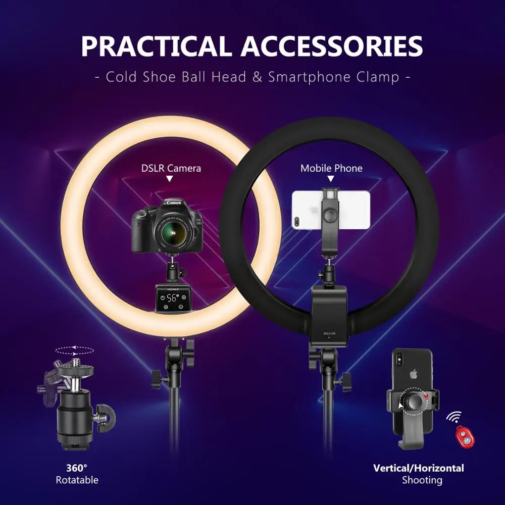 Neewer Advanced 18 дюймовый светодиодный кольцевой светильник с поддержкой ручного