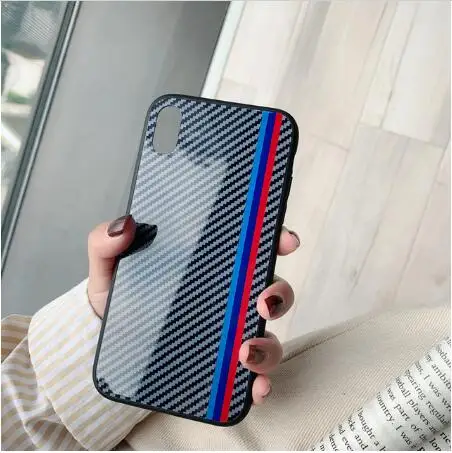 Стеклянный гоночный спортивный чехол для телефона huawei mate 20 pro lite iphone 11 pro Max XS XR X 6 7 8 plus samsung S8 S9 S10 plus note 8 9 - Цвет: BMW