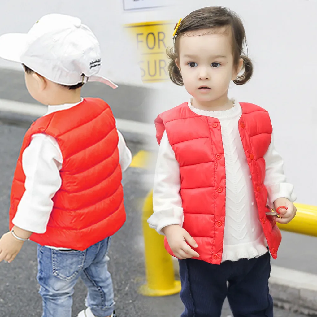 Однотонный зимний детский жилет для маленьких девочек и мальчиков, мягкий теплый жилет в полоску с круглым воротником Верхняя одежда, пальто безрукавная Одежда для новорожденных
