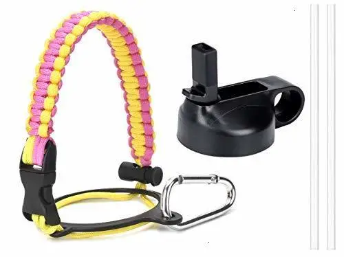 Hawaii Paracord ручка для гидро колбы с широким горлом бутылки безопасности кольцо и карабин, с изолированной широким горлом соломенной крышкой и двумя соломинками - Цвет: Hawaii