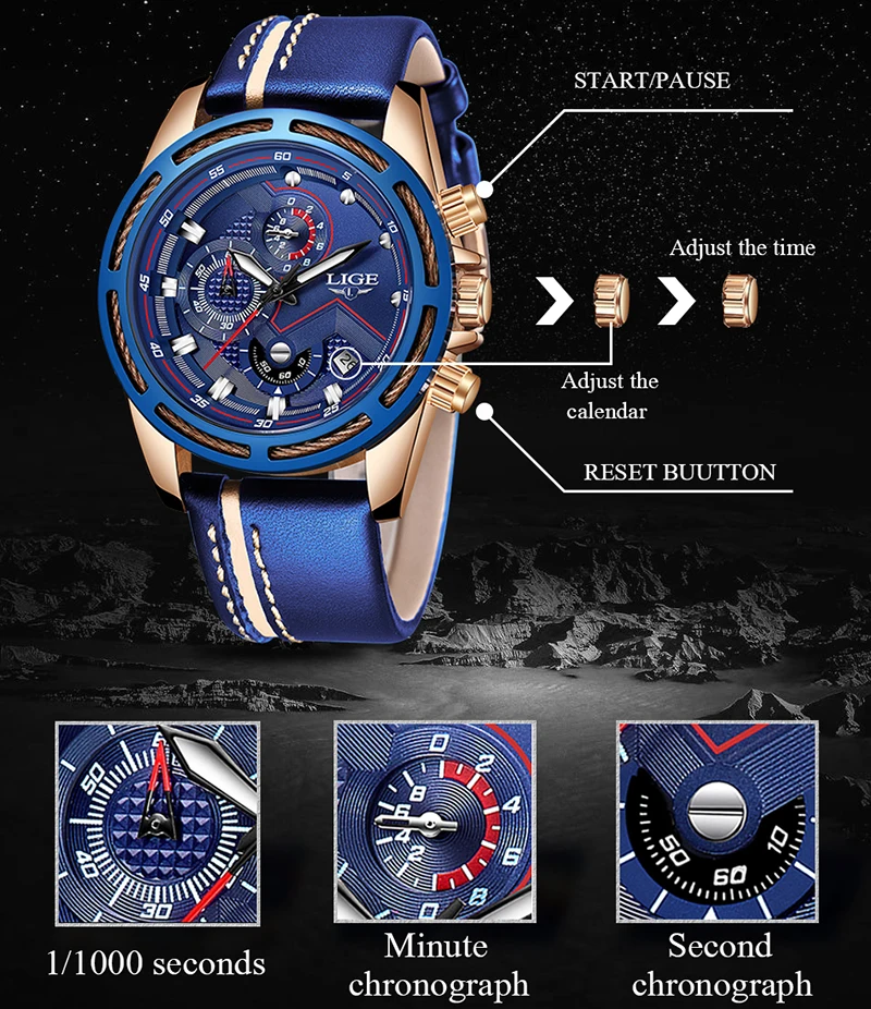 Lige Watch Men Fashion Sport Quartz Clock Leather Mens Watches Top Brand Luxury Blue Waterproof Bus-2