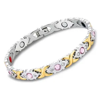 

Trendcy Fashion Womens Titanium Stainless Steel Magnetic Bracelet Rhinestone Health Care Gift Crystal Hollow Fashion Bangle
