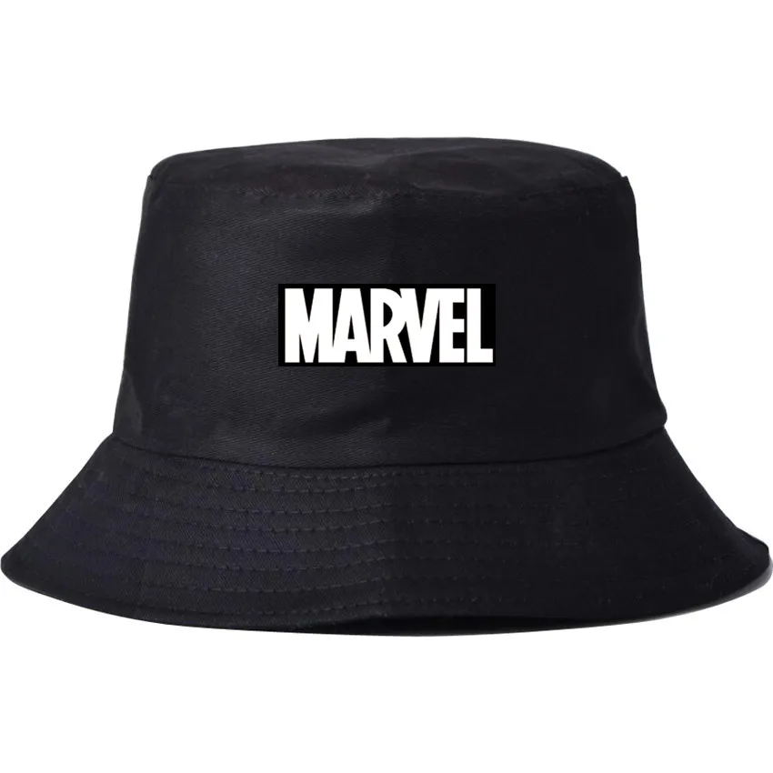 Стиль в стиле «мстители» Мужская шляпа-Панама и для женщин из хлопка с героями комиксов Марвел, повседневная одежда в стиле «хип-хоп» Рыбацкая шляпа на открытом воздухе, блокирует солнце шляпы для рыбалки - Цвет: Black4