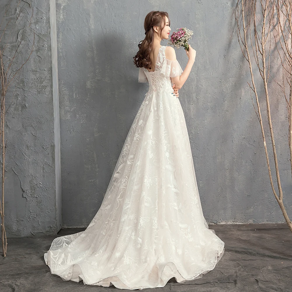 Кружевное свадебное платье-бохо Vestido De Noiva Rende с v-образным вырезом и коротким рукавом, блестящее Бисероплетение, расшитое блестками свадебное платье Элегантное Китай онлайн магазин Abito Da Sposa