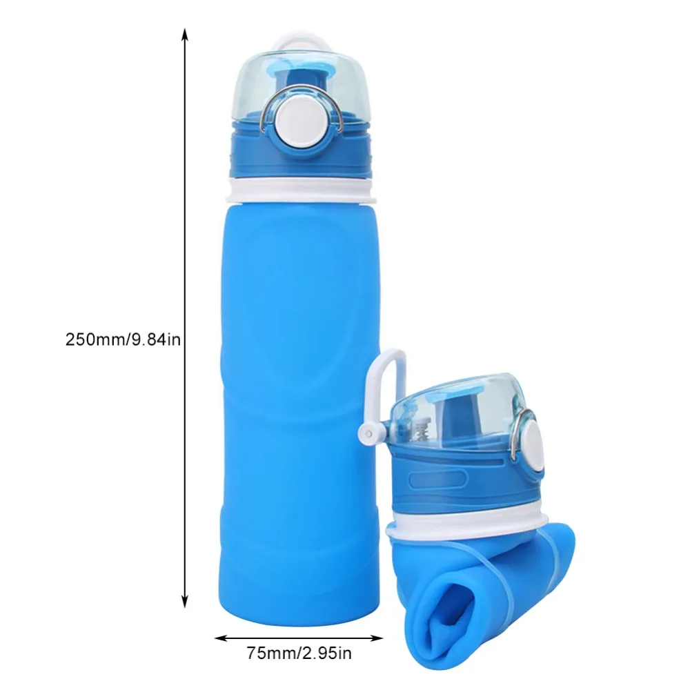 25 oz / 750ml Portable Eco-Friendly Silicone Folding Water Bottle Leak-Proof Outdoor Sports Bottle Suitable for Hiking Travel