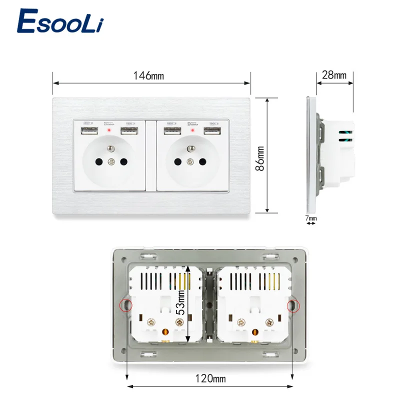 Настенная розетка Esooli французский стандарт 4 порта USB для зарядки мобильный