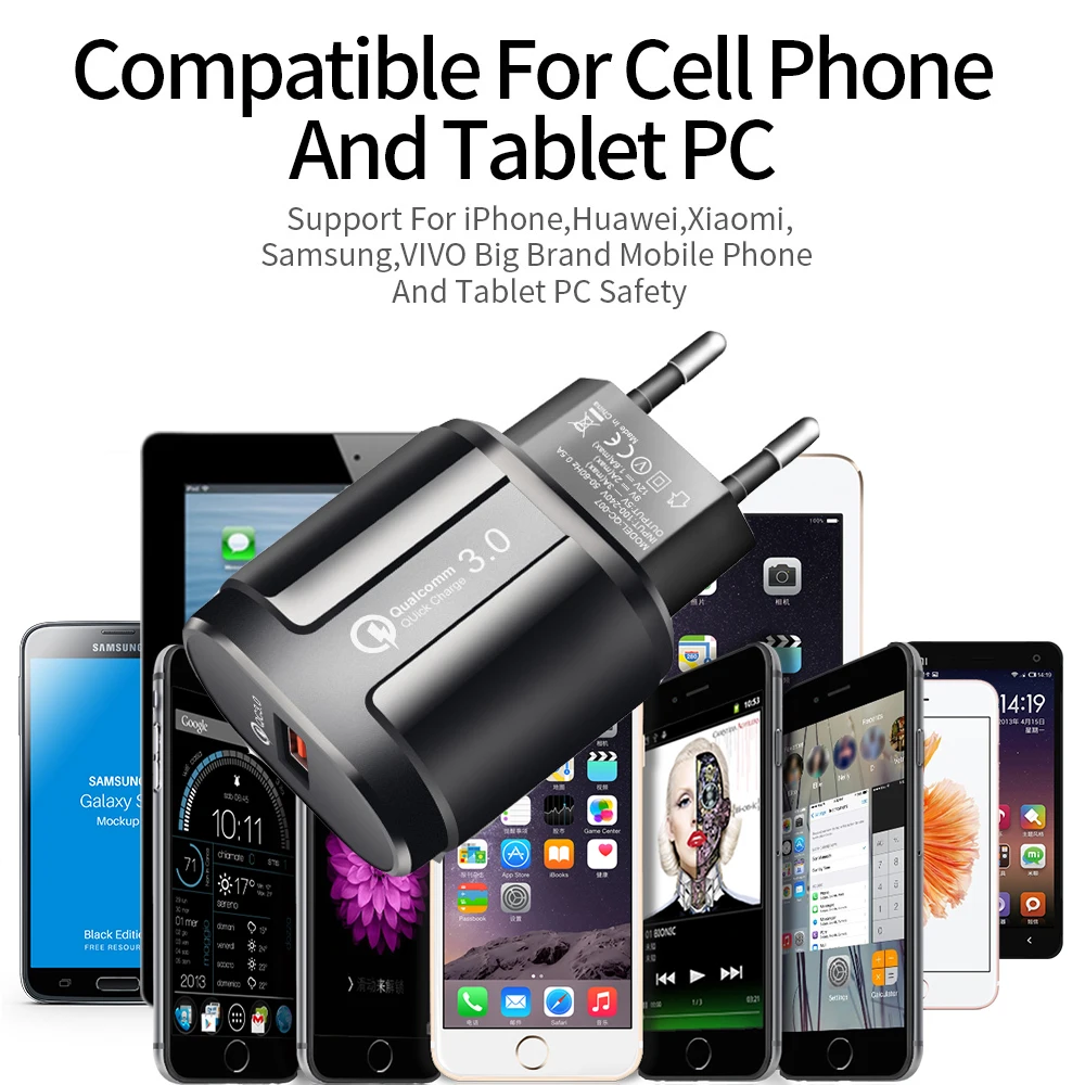 100 шт. Быстрая зарядка 3,0 18 Вт Qualcomm QC 3,0 4,0 быстрое зарядное устройство USB портативная зарядка для сотового телефона зарядное устройство для iPhone samsung huawei