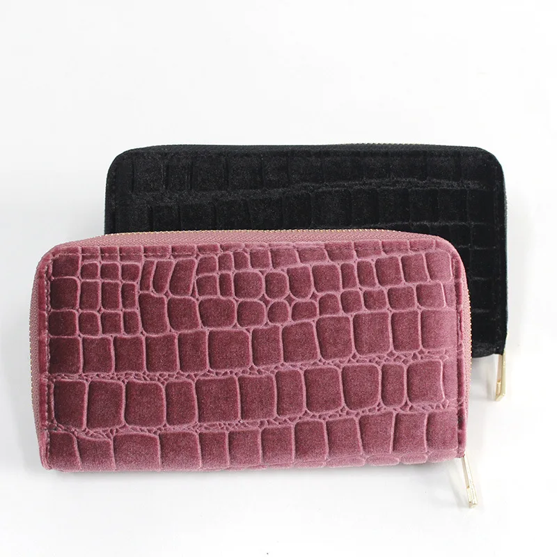 

Fashion Women's Europe And America Suede Snakeskin Wallet Long Zipper Wallet
