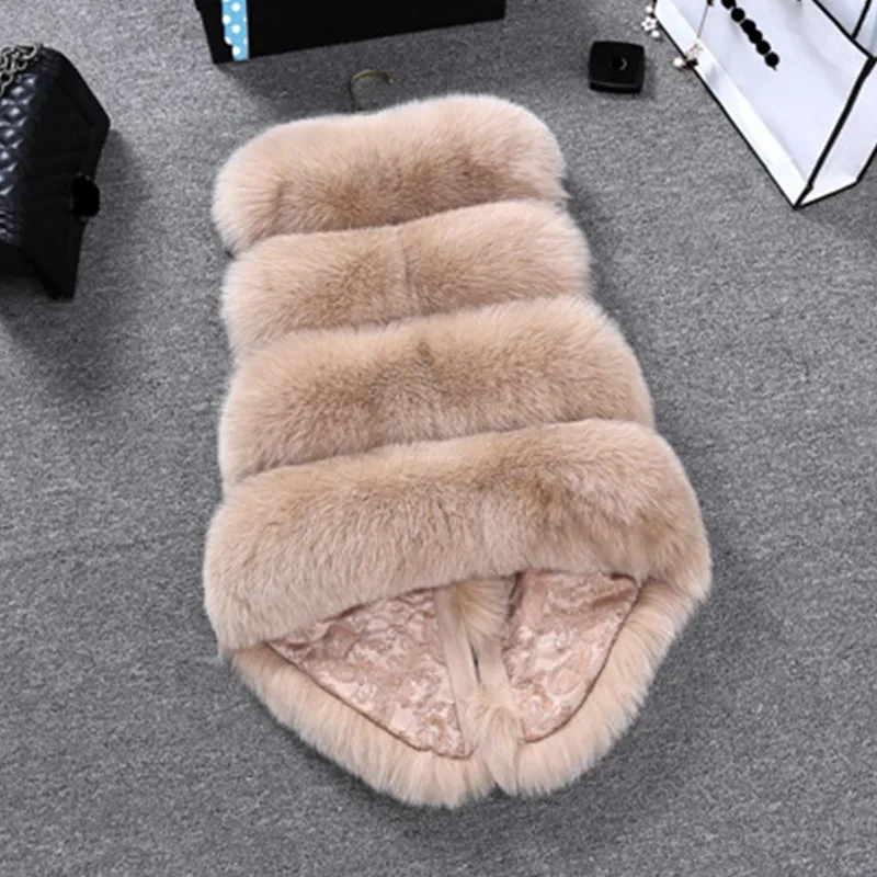 Жилетка размера плюс 6XL из искусственного лисьего меха, пальто для женщин, Зимняя Толстая меховая жилетка, куртка, Длинная Верхняя одежда V235