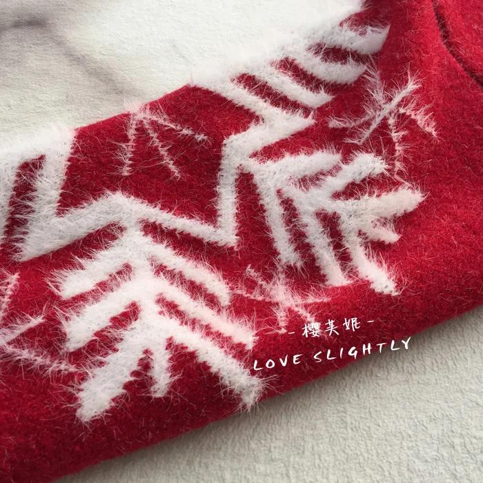 Autumn Winter Women Sweater Elegant O Neck High Quality Knitted Tops Pullover Red Blue Green Snowflake Print Sweater Female