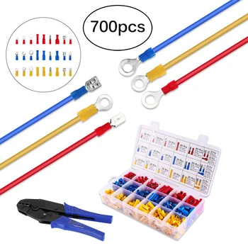 

700PCS/Box Assorted Insulated Electrical Wire Crimp Cable Connector Spade Butt Ring ，Fork Set Ring Lugs ，Rolled Terminals Kit