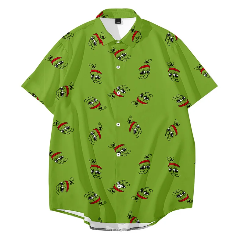 Повседневная Свободная рубашка в гавайском стиле с коротким рукавом и зеленой