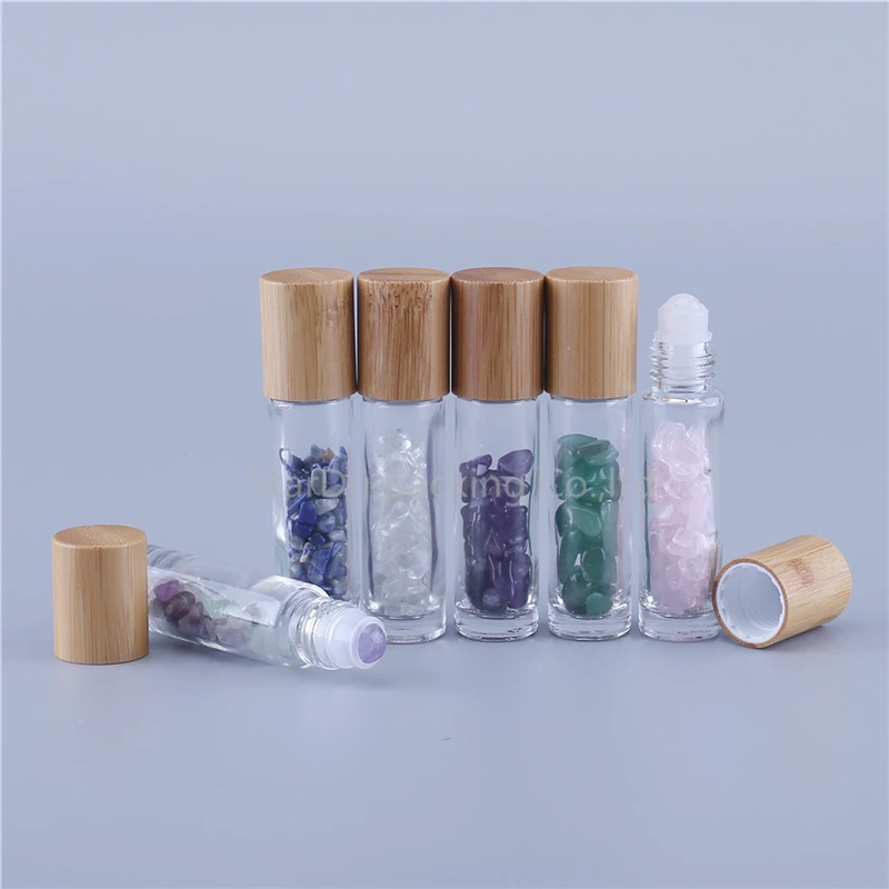 50 шт./лот Refillable10ml прозрачные эфирные массажные стеклянные роликовые бутылки с цветными нефритовыми роликовыми шариками гравия внутри