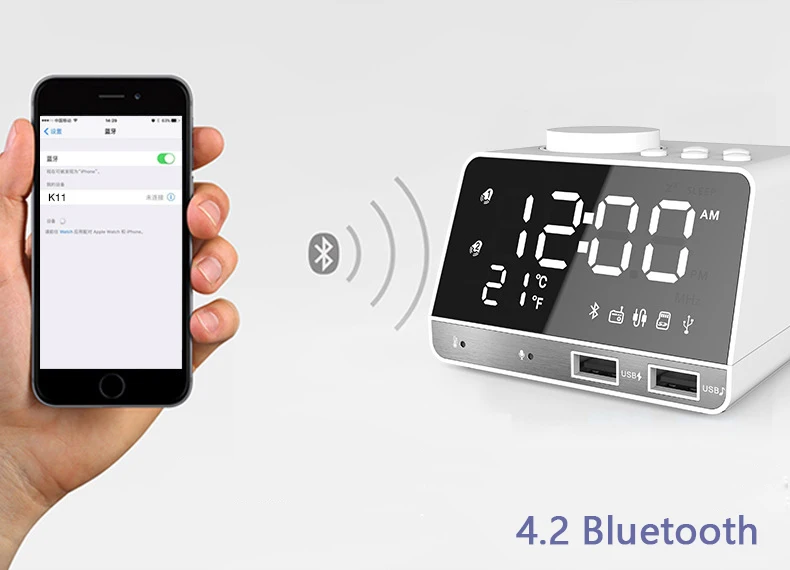 Горячая Распродажа K11 Bluetooth динамик Будильник Радио к телефону планшет зарядка аудио креативная музыка часы дисплей