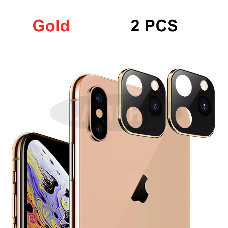 Gold 2PCS Наклейка на Рассеиватель камеры для Iphone X Xs Max Второе изменение 11 Pro Max 11pro наклейка Модифицированная крышка камеры титановый сплав 10 протектор - Цвет: Gold 2PCS