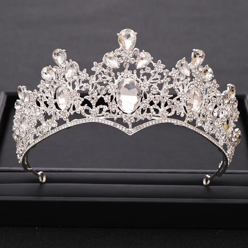 AiliBride серебро кристалл барокко Королева Корона Свадьба тиара, свадебное головное украшение для волос орнаменты ободки на голову Выпускной вечерние украшения для волос