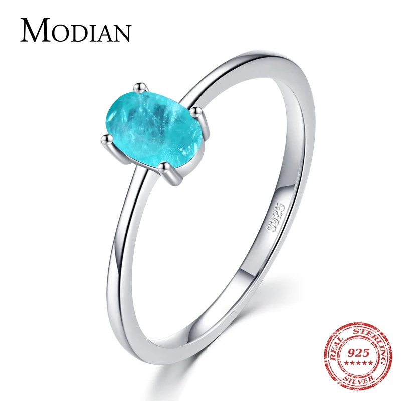 925 Sterling Silver Fashion Oval Finger Rings for Women Elegant Paraiba Tourmaline Engagement Wedding Statement Jewelry