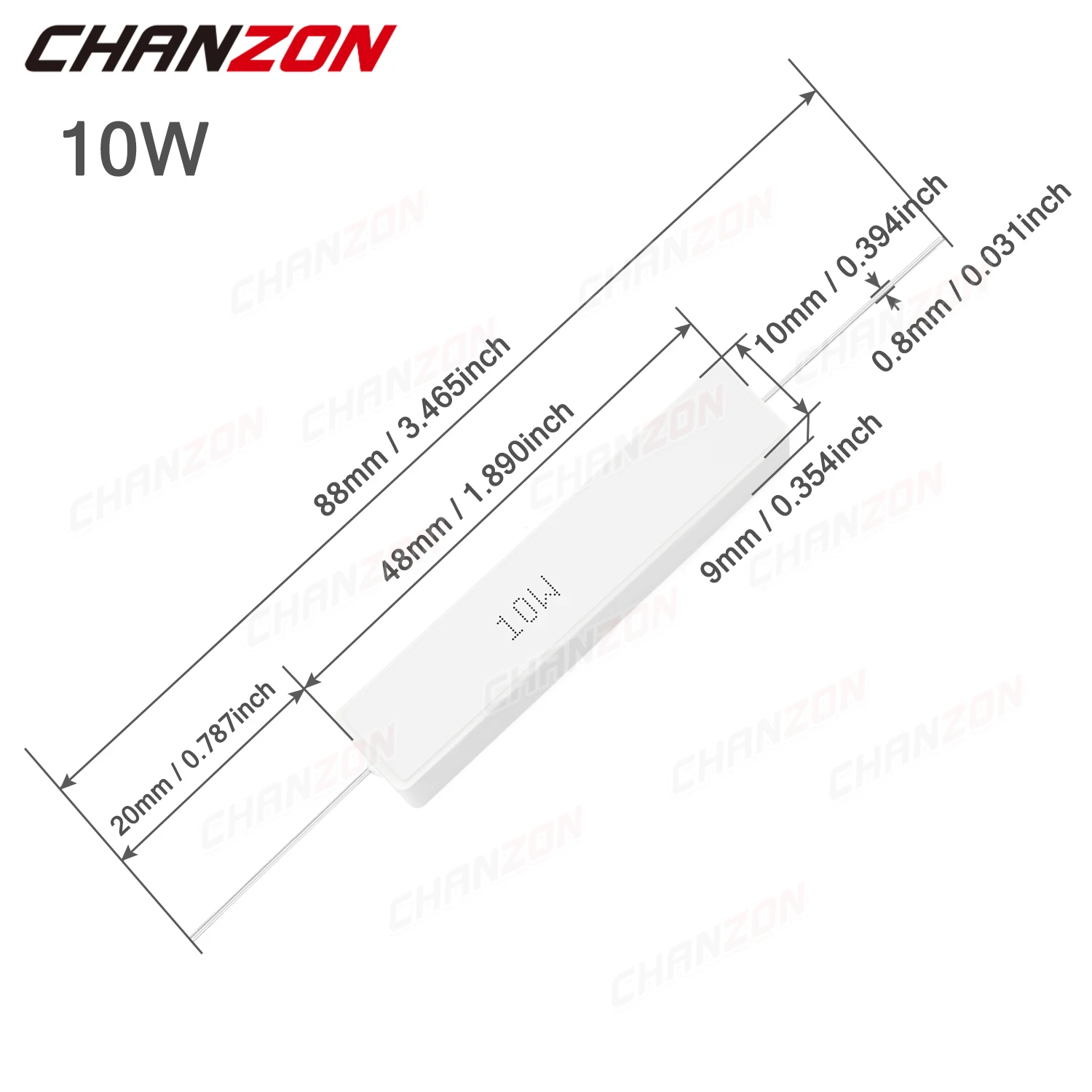 10 Stück 10 W Zementwiderstand 1 2 4 5 8 15 20 25 100 250 1 K 10 K Ohm Keramik-Drahtwiderstände SQP10W 10 Watt 5 Ohm Festwiderstand – Detail 3