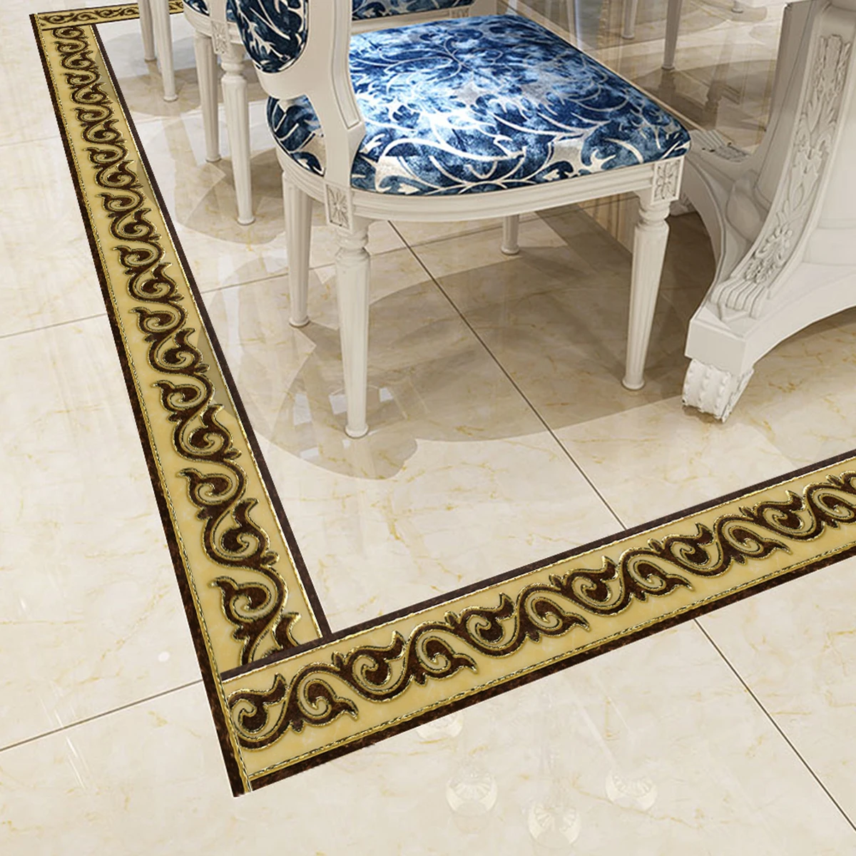 

European Wallpaper Border Sticker Gold-plated Simulation Tiles Waist Line Wall Sticker Waterproof Self Adhesive PVC Wallpaper