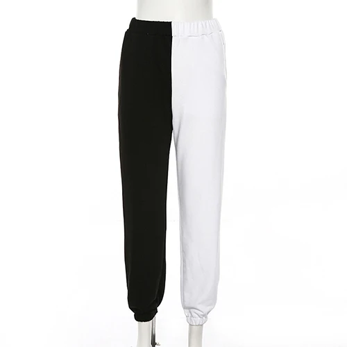 White OOTN брюки с цветными блоками, женские черные и белые повседневные брюки с высокой талией, лоскутные штаны для бега, женские осенние и зимние спортивные штаны - Цвет: White