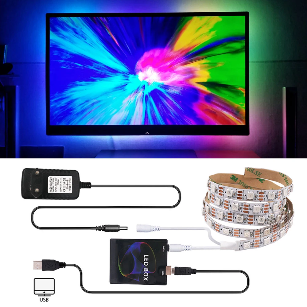 Tira de luces LED direccionable con USB para TV PC, cinta de luz de fondo ambiental para Monitor de ordenador, HDTV, WS2812B, 1m, 2m, 3m, 4m, 5m|Tiras LED| - AliExpress