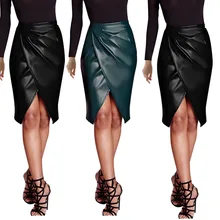 Асимметричные юбки для женщин, модная юбка из искусственной кожи с бантом, элегантные женские юбки из искусственной кожи