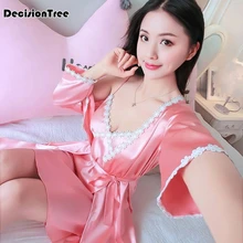 Женское сексуальное кружевное прозрачное белье, пижама, бюстгальтер, пижамные топы, набор, шелковая ночная рубашка, ночная рубашка