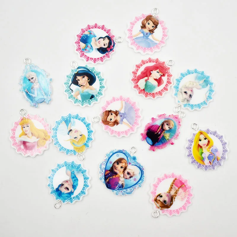 

12PCS/LOT Anna Elsa Mermaid Princess Queen Diy Jewelry Accessories Charms Pendant With Hole Crafts Ornaments Girls Gift