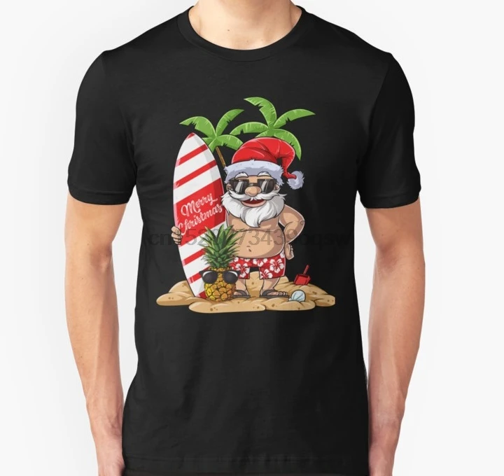 Men tshirt Santa Hawaiian Surfing T Shirt Christmas Summer Surf Hawaii Shirt(1) Printed T-Shirt tees top | Мужская одежда