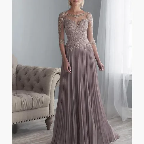 Платье с глубоким вырезом и коротким рукавом для матери невесты шифоновые вечерние платья для свадебной вечеринки - Цвет: as picture