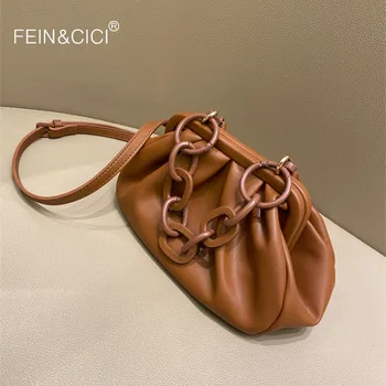 

Evening party purse Dumpling bag women ruched pillow clip messenger bag leather pouch chain Pasticcino tote handbag 2020 new
