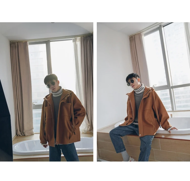 EWQ / New Fashion Autumn Drawstring Hooded Collar Loose Casual Jacket Men High Street Korean Tide Chaqueta Hombre 9A230