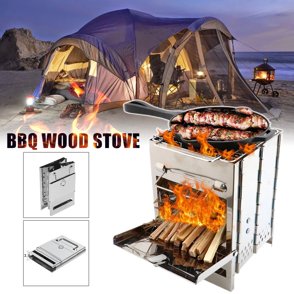 Bbq Folding Camping Wood Burning Stove Portable Camp Stove Stainless