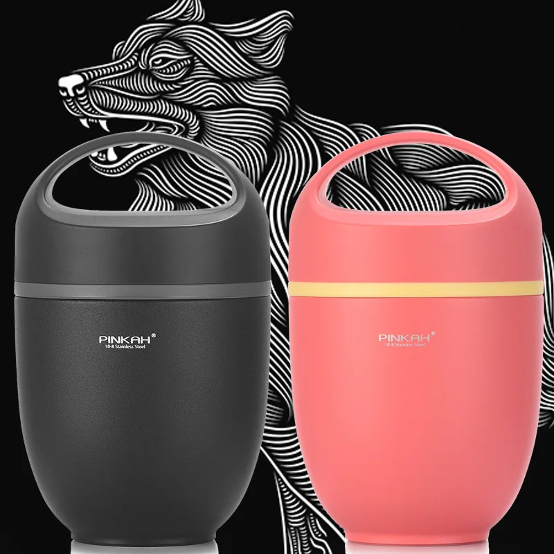 

PINKAH Thermal Lunch Box Double Layer Stainless Steel Lunch Box Portable with Spoon Meal Box Young STUDENT'S Container Cup