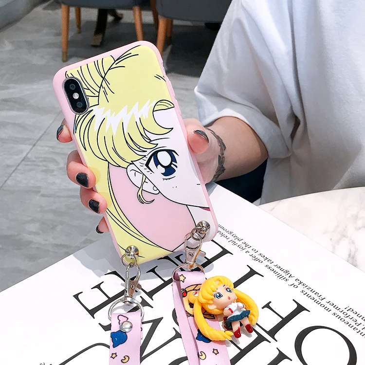 Чехол для телефона SAM S10 plus с милым 3D рисунком Сейлор Мун для samsung S6/S7 edge/S8/S9 plus/S10e/Note4/5/8/Note9 задняя крышка с рисунком+ игрушка+ ремешок