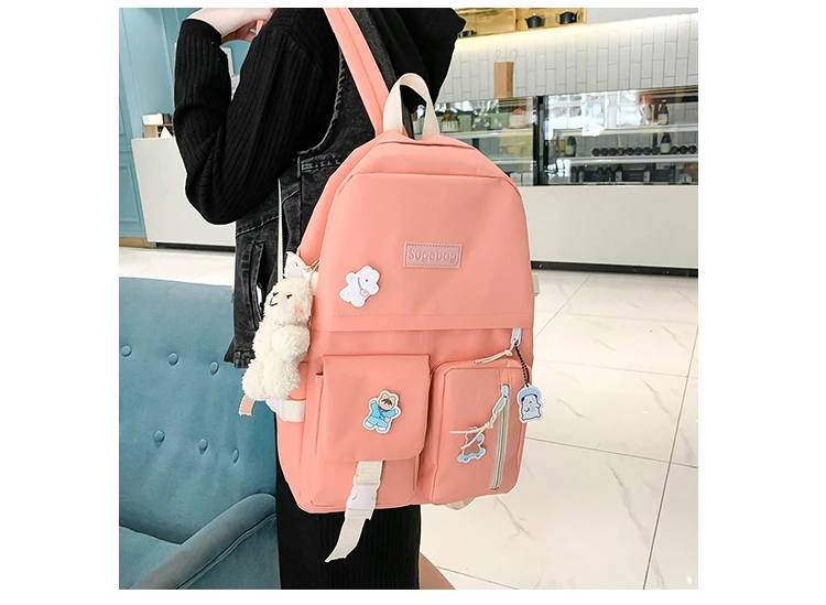 NEW 5 Piece Set backpacks fashion canvas kawaii female Korean Shoulder bag Casual College Students backpack School bag for girl