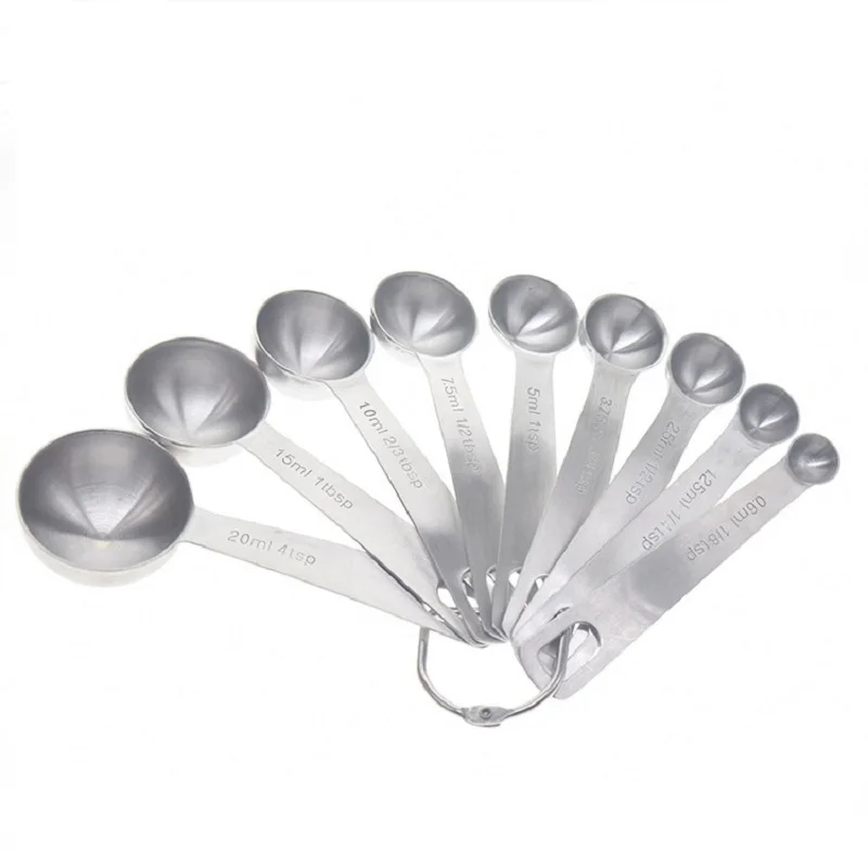 Stainless Steel 9pcs/set Kitchen Cook Teaspoon Scoop Measuring Spoons