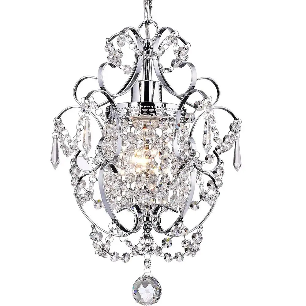 Ganeed Retro Crystal Mini Chandelier Small Hanging Lamp Chrome Ceiling Light Fixture for Dining Kitchen Living Room Bedroom